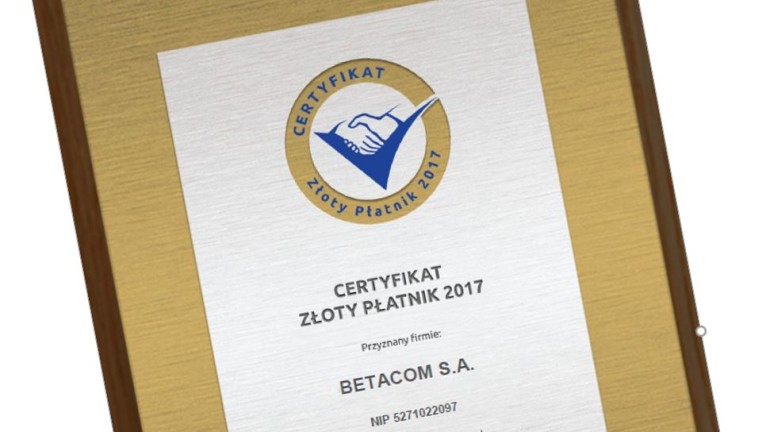 Betacom z elitarnym certyfikatem Złotego Płatnika